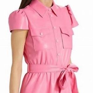 NWT Alice + Olivia Miranda Vegan Lather Short-Sleeve Tiered Mini Dress